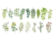 Set 16 stickere decorative Crenguțe Watercolor, Folina, pentru perete, mobilă și geam