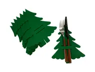 Set 12 suporturi tacâmuri din pâslă verde, model brad de Crăciun - decor masă festivă