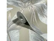 Tapet premium Marburg Whisper 36465 bej nisipiu cu frunze tropicale si efect texturat