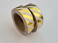 Set 2 role washi tape, benzi autoadezive albe cu dungi oblice aurii