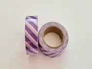 Set 2 role washi tape, benzi autoadezive albe cu dungi mov