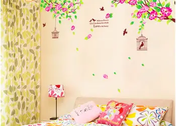 stickere flori folina crengi cu flori roz si colivii