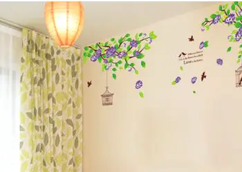 stickere flori folina crengi cu flori mov si colivii