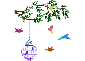 sticker creanga cu pasari colorate