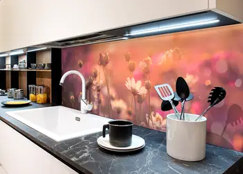 Autocolant bucatarie camp de flori cosmos 1