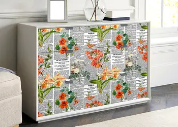 Autocolant mobila model ziare cu flori v6 1