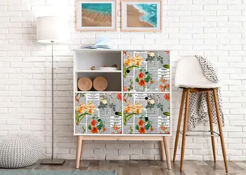 Autocolant mobila model ziare cu flori v6 1