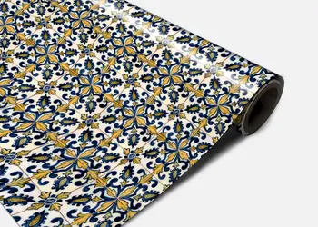Autocolant podea model azulejo galben albastru metru 0