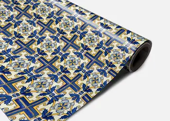 Autocolant podea model decorativ albastru galben metru 0