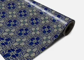 Autocolant podea model floral albastru gri metru 0