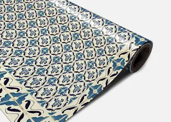 Autocolant podea model floral bej albastru rola 0