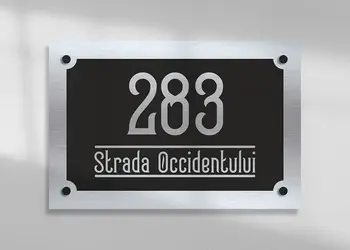 Placuta adresa model contemporan din bond argintiu sau auriu s1