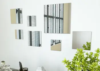 Set 7 oglinzi acrilice de perete patrate argintii simulare 1