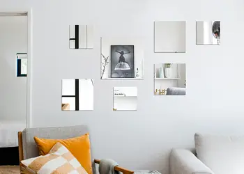 Set 7 oglinzi acrilice de perete patrate argintii simulare 1