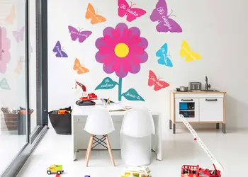 Sticker educativ pentru copii model floare cu fluturi color v3