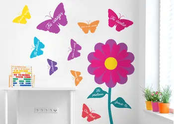 Sticker educativ pentru copii model floare cu fluturi color v3