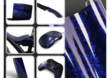 folie auto carbon forjat albastru lucios