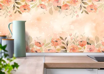 autocolant bucatarie model piatra cu flori oranj bej v3