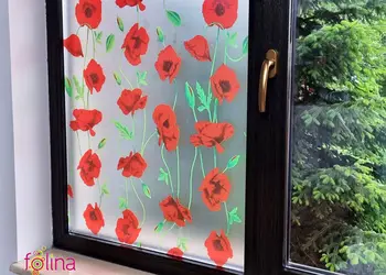 folie geam sablare cu flori rosii maci