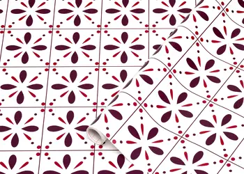 autocolant mobila alb cu model geometric maro visiniu