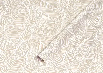 autocolant mobila crem cu model grafic frunze albe