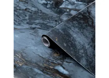 autocolant mobila imitatie marmura gri albastrui cu insertii aurii Romeo Gold dc fix