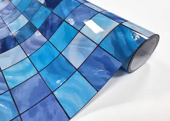 autocolant perete baie imitatie faianta decorativa folina blue magic rezistent 120 cm s0