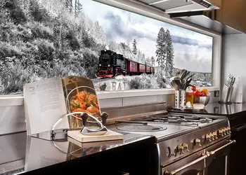 autocolant perete bucatarie folina Tren cu aburi prin padure 67x200 1