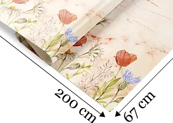 autocolant perete folina marmura bej cu detalii florale colorate amf108 s00