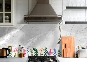 autocolant perete folina marmura gri cu detalii florale amf107 rola s00