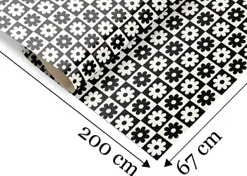 autocolant perete model retro cu flori alb negru folina rola 67x200 cm s00