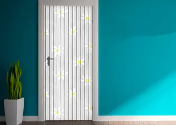 autocolant usa folina lemn gri cu model floral margarete