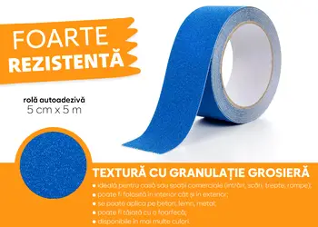 banda antialunecare autoadeziva cu granulatie grosiera culoare albastra scari podele s0