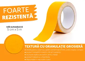 banda antialunecare autoadeziva cu granulatie grosiera culoare galbena scari podele s0