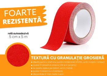 banda antialunecare autoadeziva cu granulatie grosiera culoare rosie scari podele s0