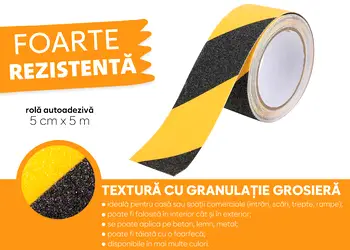 banda antialunecare autoadeziva cu granulatie grosiera dungi galben negru scari podele s0