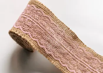 banda iuta cu dantela roz pal