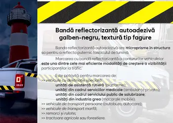banda reflectorizanta autoadeziva de contur galben negru pentru siguranta rutiera s1