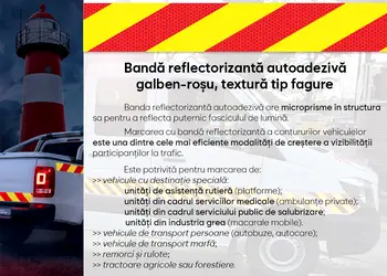banda reflectorizanta autoadeziva de contur galben rosu pentru siguranta rutiera s1