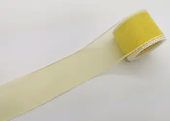 banda satin folina galbena cu margini albe 4 cm 10 metri