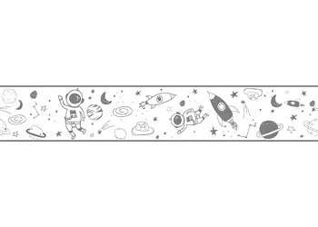 bordura tapet camera copii in cosmos gri