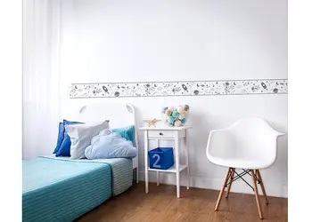 bordura tapet camera copii in cosmos gri