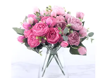 buchet flori artificiale bujori roz 30 cm