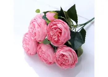 buchet flori artificiale bujori roz 30 cm