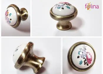 maner mobila metalic buton alb cu flori