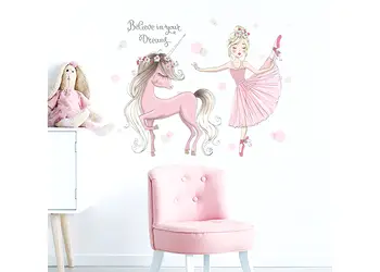 stickere camera fete balerina cu unicorn decor roz