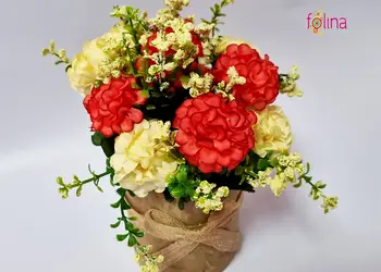 ghiveci bambus cu garofite flori artificiale