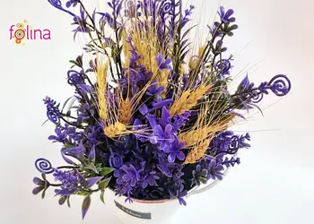 galetusa alba0cu flori artificiale mov si spice grau