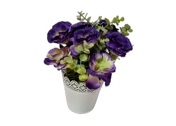 flori artificiale mov in vas metalic alb