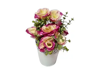 flori artificiale roz in vas metalic alb